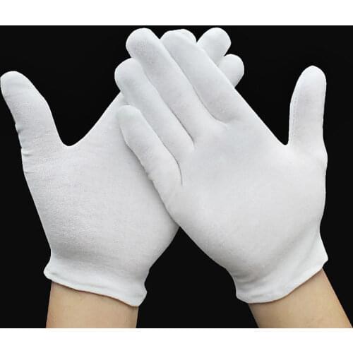12 Pairs White Inspection Cotton Lisle Work Gloves Coin Jewelry Light weight Hot Jackson dance Etiquette gloves