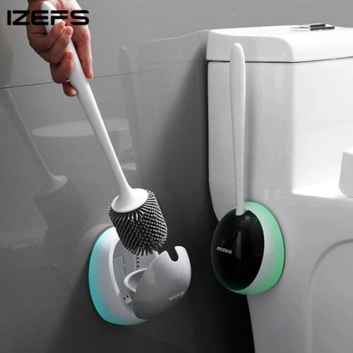 IZEFS Silicone Toilet Brush For WC Accessories No Dead Corner Toilet Brush Holder Wall-Mount Cleaning Tools Bathroom Accessories