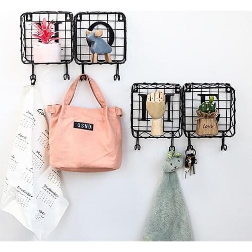 Nordic Ins Wrought Iron Grid Decoration Frame Home Bedroom Living Room Door Wall Decoration Letter Hook Wall Shelf