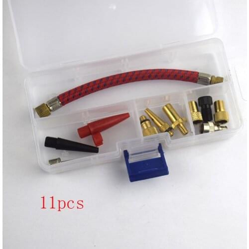 11 in 1 Replacement Bike Tire Air Pump Inflatable Inflator Extension Hose Tube Tip Adapter Nozzle Kit with Storage Box