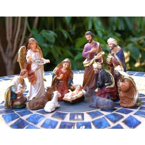 Zayton Statue Nativity Scene Set Christmas Crib Figurines Baby Jesus Manger Miniatures Ornament Church Catholic Gift Home Decor