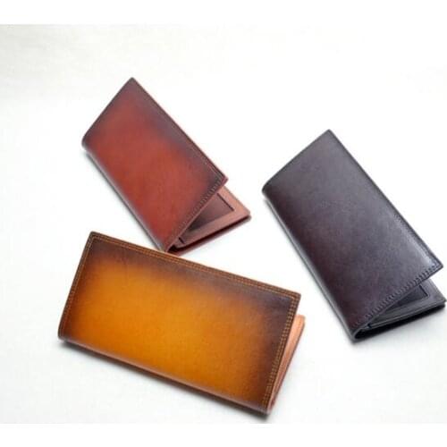 Vintage handmade genuine leather men soft long purse card holder