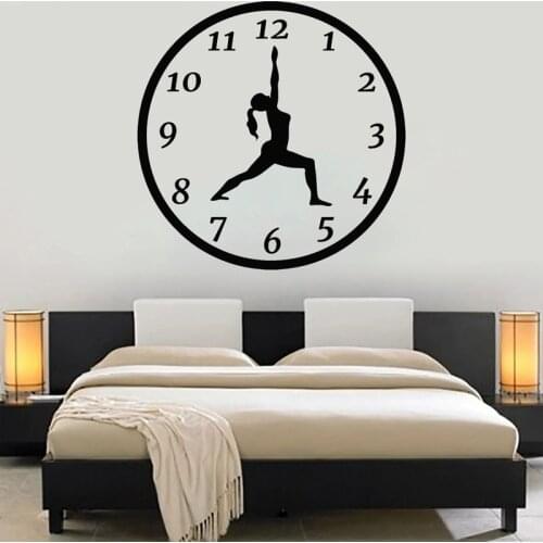 Vinyl Wall Stickers Bedroom Decor Yoga Time Meditation Decals Girl Silhouette Pose Mural Clock O52