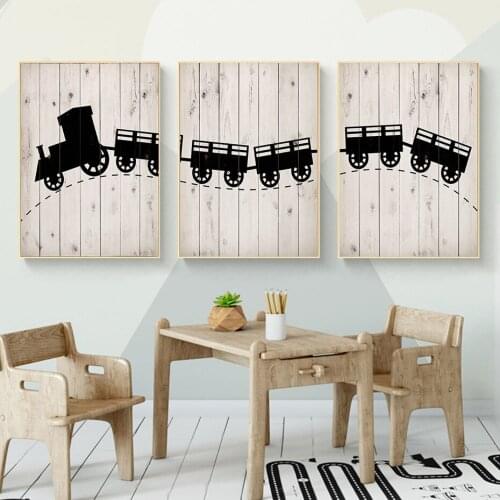 Nordic Vintage Black Train Cartoon Pictures Canvas Prints Kids Boys Playroom Bedroom Wall Art Paintings Home Decorative Posters