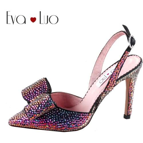 CHS1160 Custom Handmade Multicolor Crystal SlingBacks Dress Pumps Big Size High Heel Women Shoes Bridal Wedding Shoes