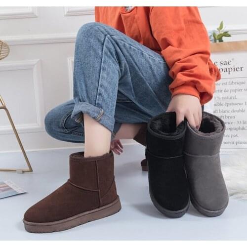 2021Shoes Women Boots Winter Warm Fur Waterproof Snow Boots Female Mid-Calf Boots Plus Size Flat Heel Boots Shoes Woman Footwear