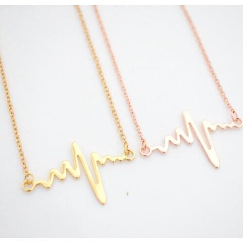 Fashion Rose Gold Simple electrocardiogram ECG Pendant Necklace Women Jewelry Valentines Day Gift For Girlfriend Mom 1pcs