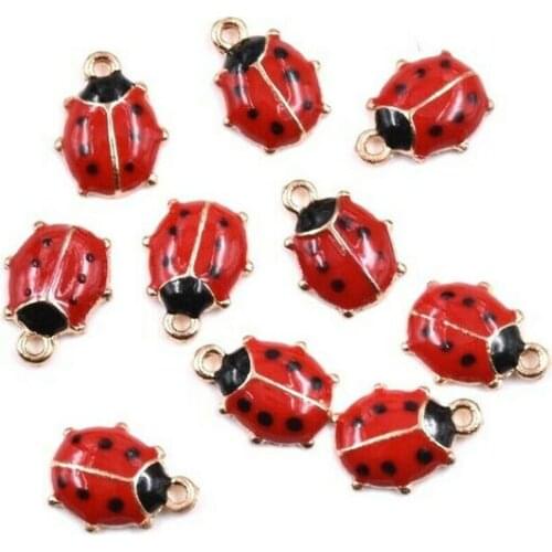 10Pcs Ladybird Red Enamel Ladybug Charms for Bracelet Ladybug Beads Pendant for Necklace DIY Jewelry Making 11mmx9mm Wholesale