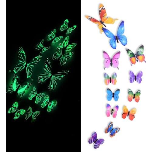 12pcs Luminous 3D Butterfly Wall Sticker Glow In The Dark Fluorescent WallPaper for Kids Room Bedroom Home Living Decoration