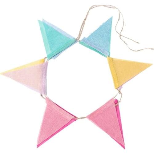 2PCS 4M Colorful Jute Linen Flags Pennant Birthday Bunting Banners Wall Hanging Wedding Hanging Banner for Home Decor