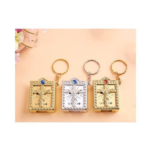 20pcs Spanish Real Mini Holy Bible Keychain, Catholicism Christian Jesus Cross Keychain,First Communion Religion Party Holy gift
