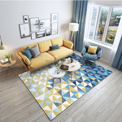 200*300cm Fashionable Modern Geometric Blue Yellow Small Triangle Bedroom Living Room Foyer Floor Mat Carpet Customization