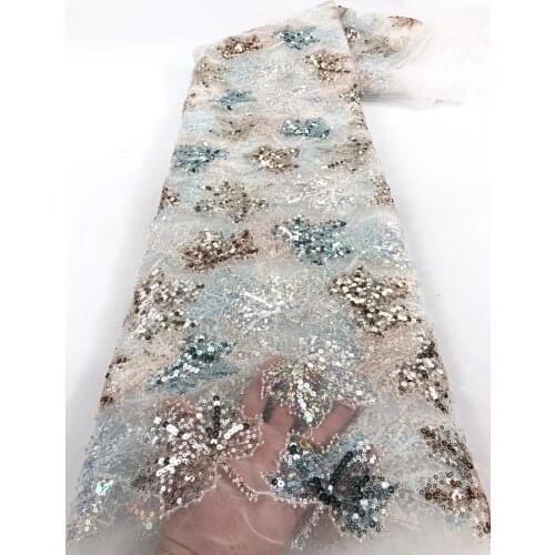 2021 Latest African French Tulle Lace Fabric High Quality Multicolor Sequin Embroidered Mesh Lace Fabric Wedding FJ4463