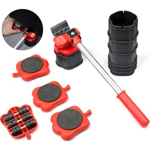 Furniture Mover Set Furniture Mover Tool Transport Lifter Heavy Stuffs Moving Wheel Roller Bar Hand Tools 5 Pcs Set