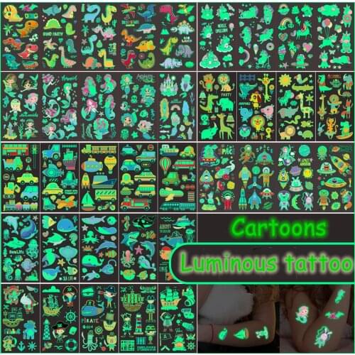 5pcs/lot Luminous Tattoo Face Temporary Color Unicorn Mermaid Dinosaur Tattoo Child Cute Tattoo Sticker Body Tattoo for Kids