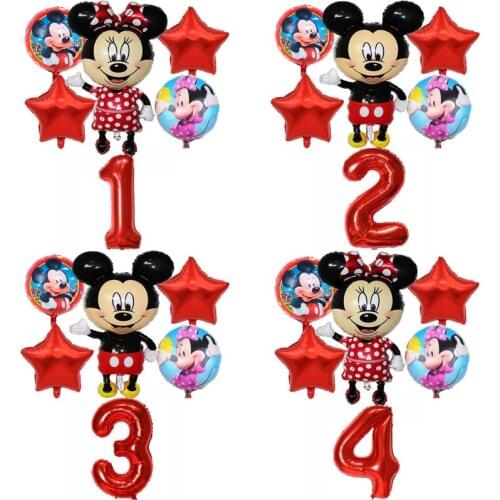 6 pcs Mickey Minnie Mouse Balloons Mickey Mouse Birthday Party Decor Baby Shower 32inch Number Balloon Kids Toys Globos