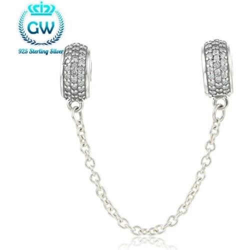 925 Silver Safety Chain Charm With Crystal Clips Charms Jewelry Making Bracelet Charms Wholesale Brand Aimili A008-30