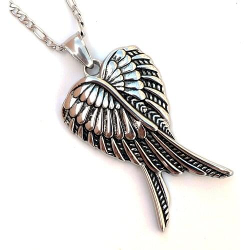 AsJerlya 2021 New Angel Wings Pendant Necklace For Men Women 316L Stainless Steel Rosary Beads Necklace Religious Jewelry