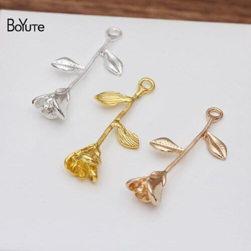 BoYuTe New Arrive (50 Pieces/Lot) 10.5*42.5MM Metal Alloy Flower Pendant Materials Diy Hand Made Jewelry Accessories