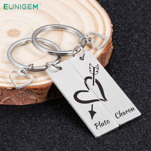 2PCS Heart Keychain Personalized Customized Keychains Name Key Chain Valentines Day Anniversary Gifts for Couple Lover Keyring