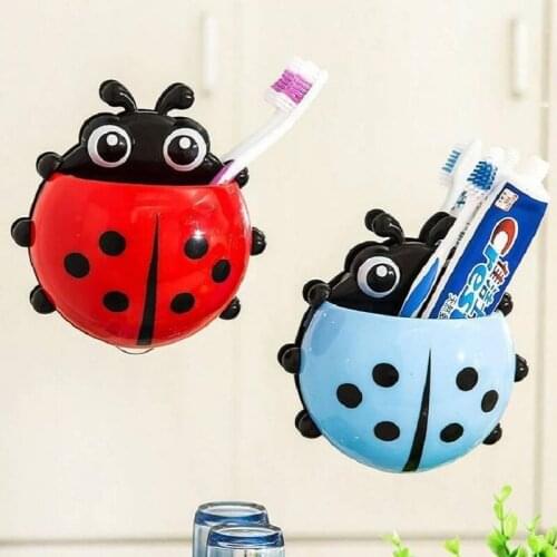 Ladybug Sucker Children Kids Toothbrush Holder Suction Hooks Toothbrush Wall Suction Bathroom Sets Bathroom Gadgets Accessories
