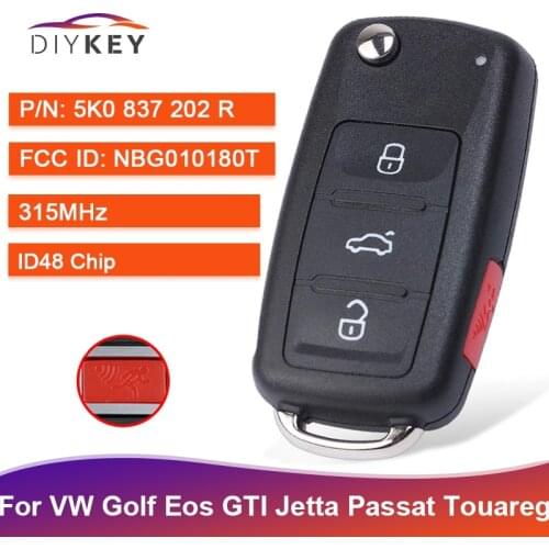 DIYKEY 5K0 837 202 R for VW Jetta Eos Golf Passat Beetle 2011-2016 NBG010180T New Folding Remote Key 3+1 Button 315MHz ID48 Chip