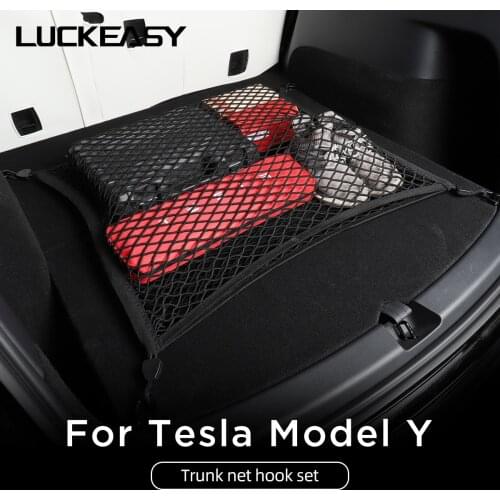 LUCKEASY Interior Modification Functional Accessories For Tesla ModelY 2020-2021 Car trunk luggage storage net bag hook 4pcs/set