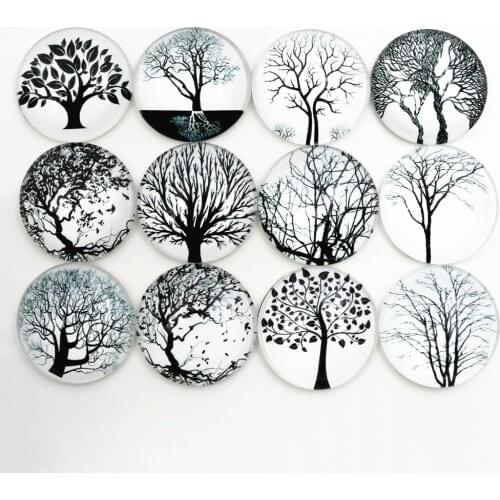 Hot Sale 10pcs 25mm New Fashion Mixed Tree Handmade Glass Cabochons Pattern Domed Jewelry Accessories Supplies