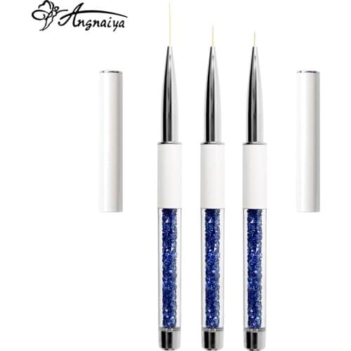 ANGNYA 9/11/20mm Blue Crystal Acrylic Nail Art Brushes UV Gel Painting Line Brush Nylon Hair Pen Manicure Nail Liner Tools S076