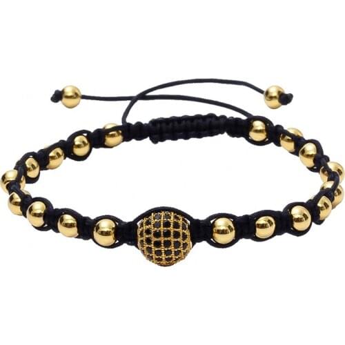 Classic 12MM Black/Blue CZ Ball Beads Charm 6MM Copper Beads Black Rope Knots Macrame Bracelets Men Women Accessories Jewelry