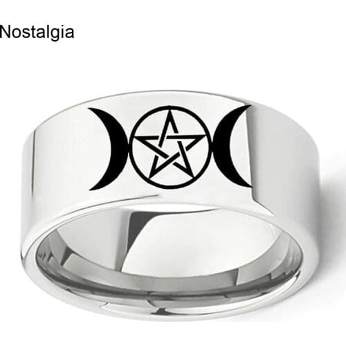 Pentagram Triple Moon Goddess Wicca Witchcraft Witch Moon Ring Titanium Engagement Wedding Rings Size 6 7 8 9 10 11 12 13