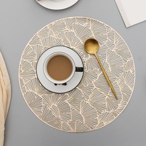 Round Placemat Waterproof Non Slip Dining Table Mats Hollow Dining Pad Heat Insulation PVC Rectangle Round Ginkgo Leaf Table Mat