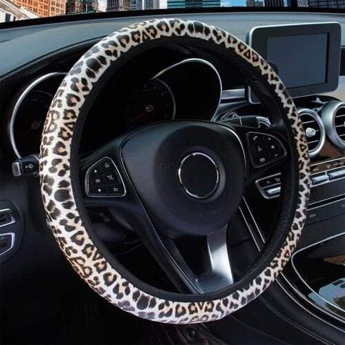Fashion Leopard Pattern Car Steering Wheel Cover Anti-slip Imitation Leather Animal Spots Auto Steering Wheel Case Decoration