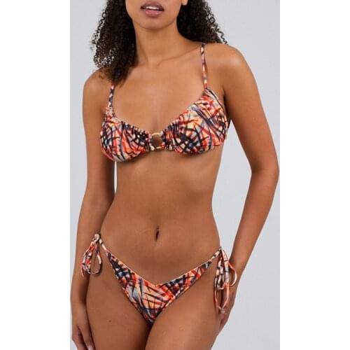 Mossha Vintage print bandeau bikini 2021 Ring push up swimsuit womens swimming suit String low waist swimwear Sexy bathing suit