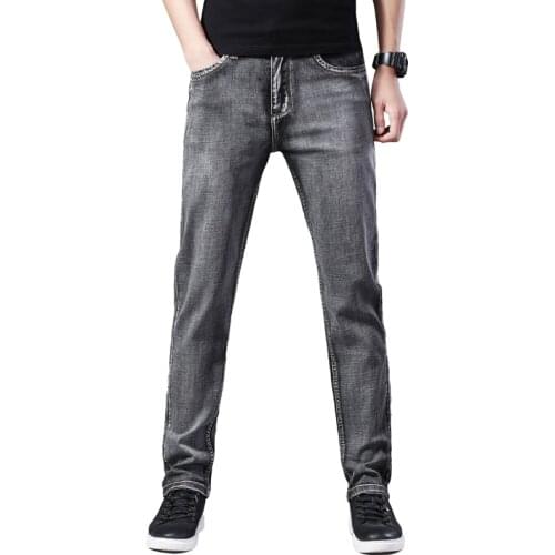 2021 Autumn Mens Classic Grey Jeans Elastic Mens Stretch-fit Thin Jeans Business Casual Classic Style