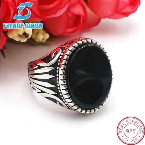 Silver 925 fine jewelry man rings men accessories turquoise gemstone natural black onyx agate wholesale TRENDY SILVER TCR8068