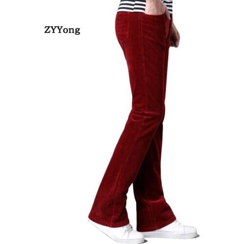 ZYYong New Corduroy pants Mens Business Casual Slim Bootcut Flared for Men Boot Cut Flare White Red Black Long Trousers