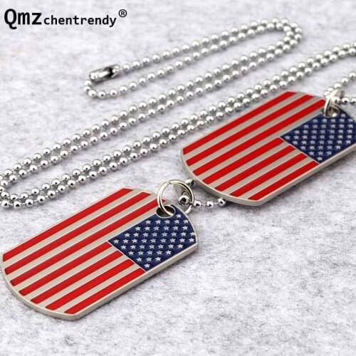 Cost price Hip hop Mens Stainless Steel Jewelry Tide Brand American Flag Military Card Army Dog Tag Pendant Statement Necklace