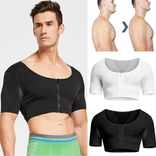 Mens gynecomastia Shaper Zipper Control Slimming Chest Boobs Shapewear Back Posture Invisiable For Suits Male Body Shaper Tops