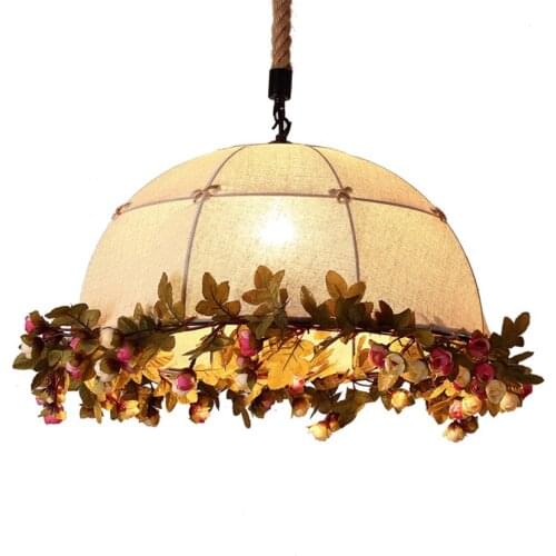 Music Bar Plant Semi-round Cloth Pendant Lights Flower Deco Bar Bar Hot Pot Shop Retro Linen Hanging Lights Dining Room Lighting