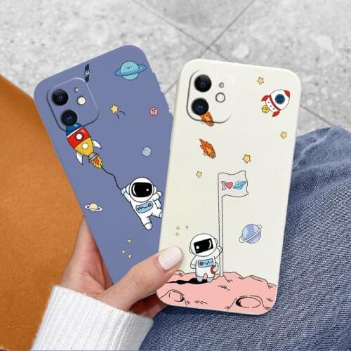 Rocket Astronaut Case For iPhone 12 Pro Max Mini 11 Pro Max X XR XS MAX SE2020 8 8Plus 7 7Plus 6 6S Plus Soft Phone Cover