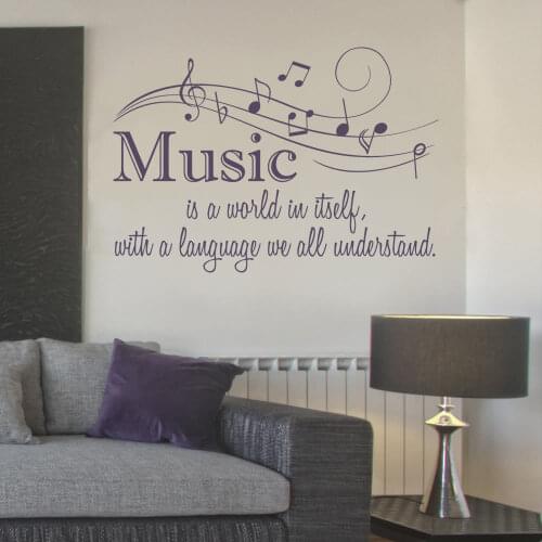 Music is a World Wall Sticker Quote for Kids Rooms Removable Vinyl Decal Art Mural Notes Bedroom Living Room Decoration D283