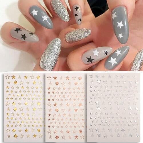 1PC Sliver Gold Glitter Shiny 3D Nail Stickers Slider Stars Nail Art Transfer Adhesive Decals Decoration DIY Tips Accessories
