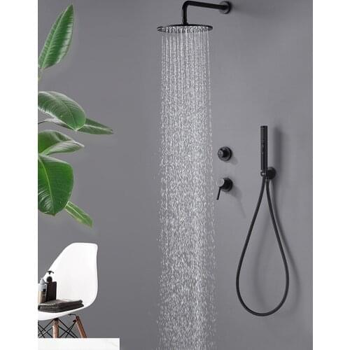 Wall Mount Bathroom Rainfall Shower Faucet Set Concealed Matte Black Shower System Bathtub Mixer Faucet Tap Shower Head Set