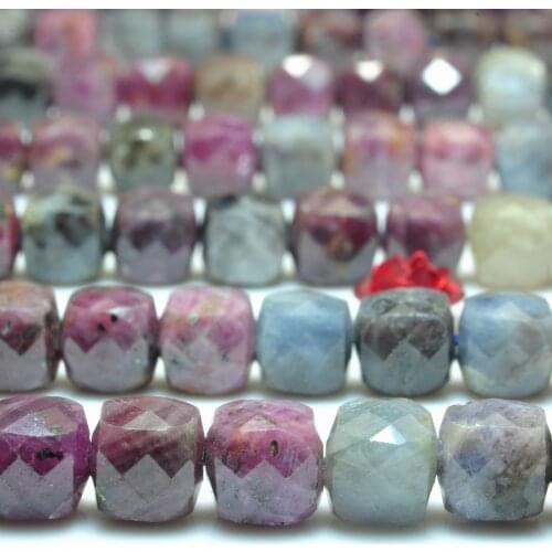 Natural Ruby Sapphire Faceted Cube Loose Beads Wholesale Gemstone Semi Precious Stone Bracelet Necklace Diy Jewelry Making 15"