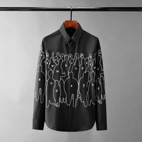 New Letter Digital Printing Male Shirts High Quality Long Sleeve Casual Mens Dress Shirts Fashion Slim Fit Party Man Shirts