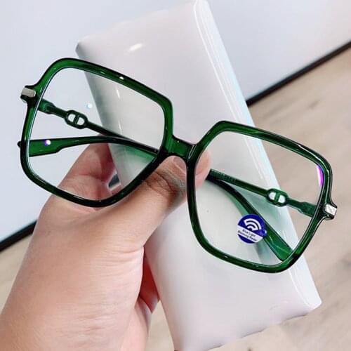 Oversized Square Anti Blue Lightt Glasses Frame Women Big Transparent Optical Eyeglasses Green Clear Glasses Retro