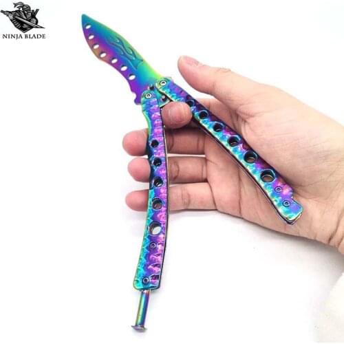 Fire Blade Good Butterfly Knife Trainer Practising Balisong Flipping Training Tool Rainbow Handle Budget Blunt Blade For Sale