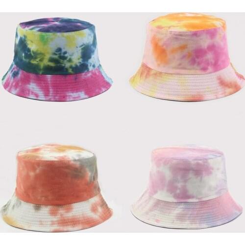 Panama Summer Autumn Harajuku Bucket Hat Colorful Starry Tie Dye Fisherman Hat Cotton Reversible Bob Bucket Cap for Men Women