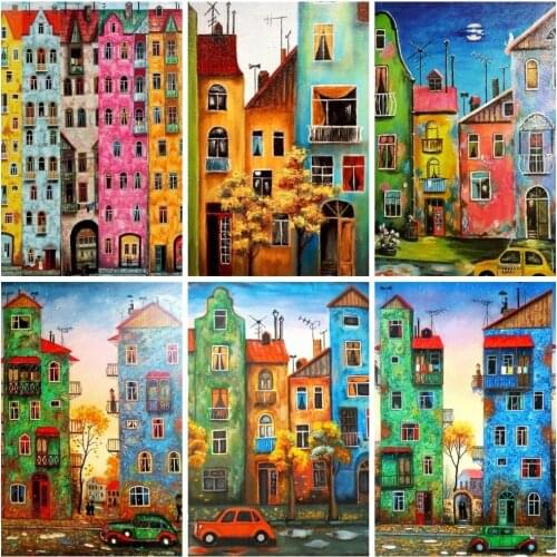 PDMDOG 5D Diamond Painting House Full Drill Square Diamond Embroidery Landscape Mosaic Street Needlework Childrens Room Decor